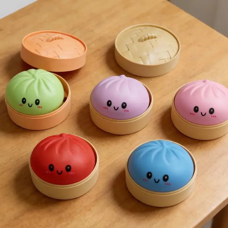 Palline Antistress a Forma di Raviolo, Giocattolo Sensoriale Fidget, Simulazione Cibo con Mini Vaporiera, Pallina Spremibile a Forma di Pasta, Giocattolo Antistress per le Mani, Blind Box