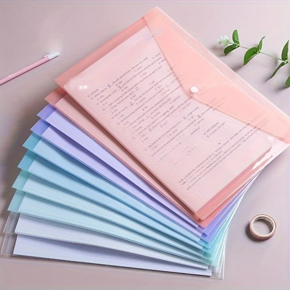 10 cartelle di file in plastica trasparente A4, sacchetti di archiviazione di documenti in PP impermeabili, documenti di prova per studenti e forniture per l'organizzazione dell'ufficio