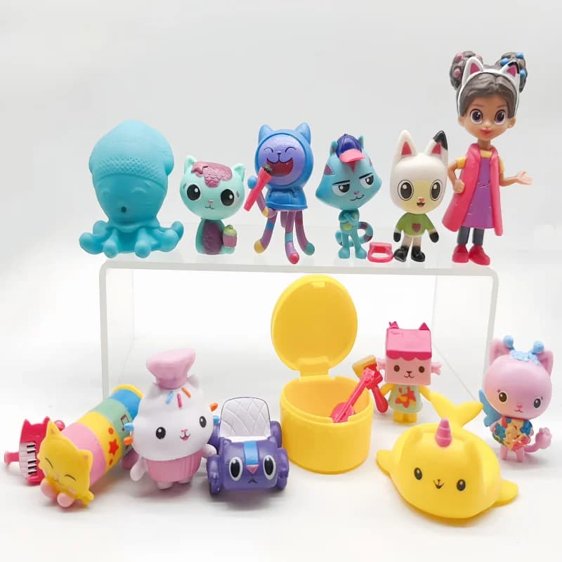 13 pcs/set PVC Gabby Dollhouse Figure Toy Mercat Cartoon Plush Animals Smile Self Cat hug Gaby Girl Baby Dolls Birthday Gifts