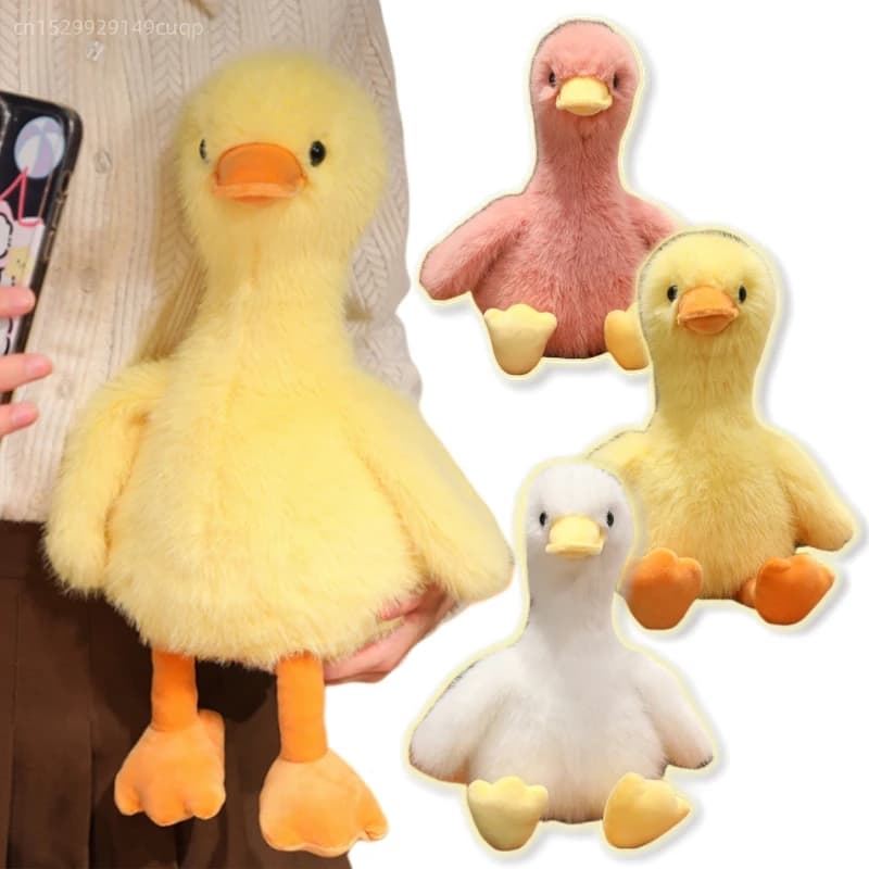 Simulazione Kawaii Anatra gialla Peluche Bianco Rosa Nero Capelli lunghi Anatra Peluche Bambola per ragazzi e ragazze per accompagnare il regalo per dormire
