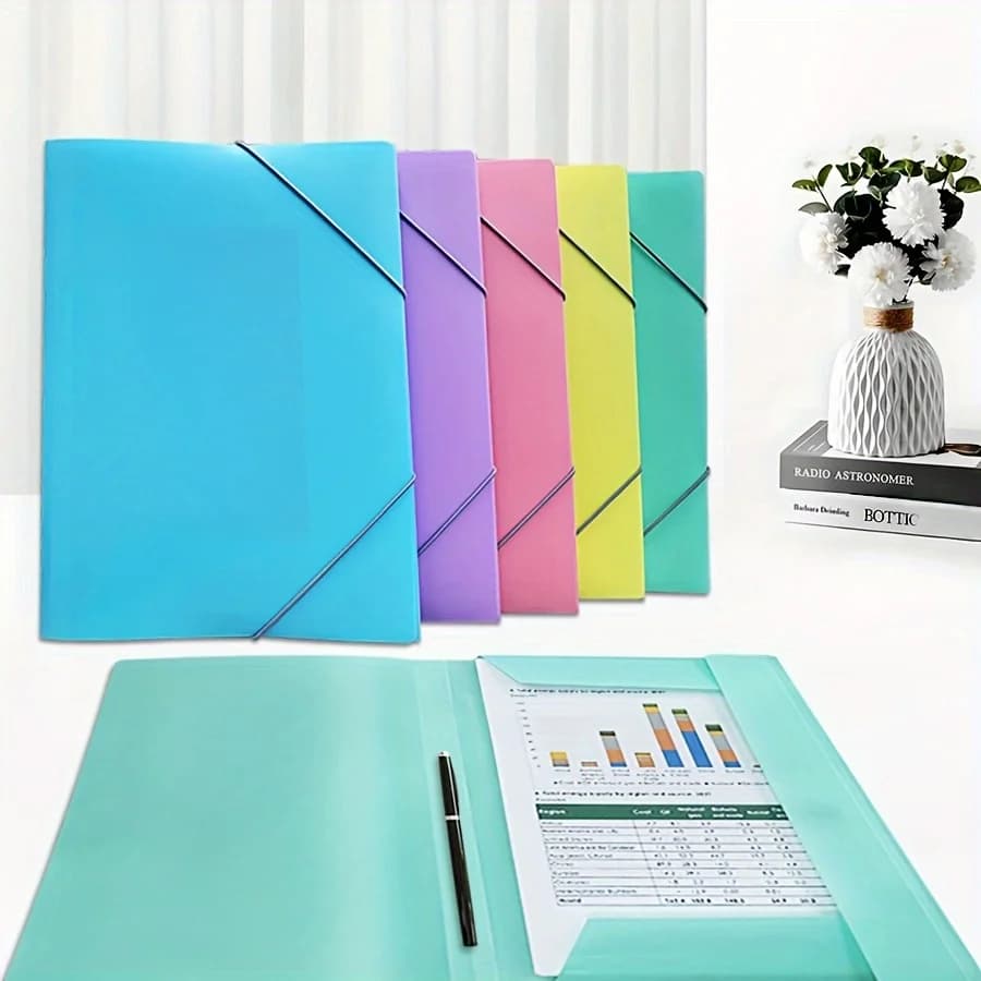 5 cartelle per documenti A4 di grande capacità, buste portadocumenti elastiche, copertine satinate, cartelle per documenti per ufficio e scuola, cartella per materiale scolastico