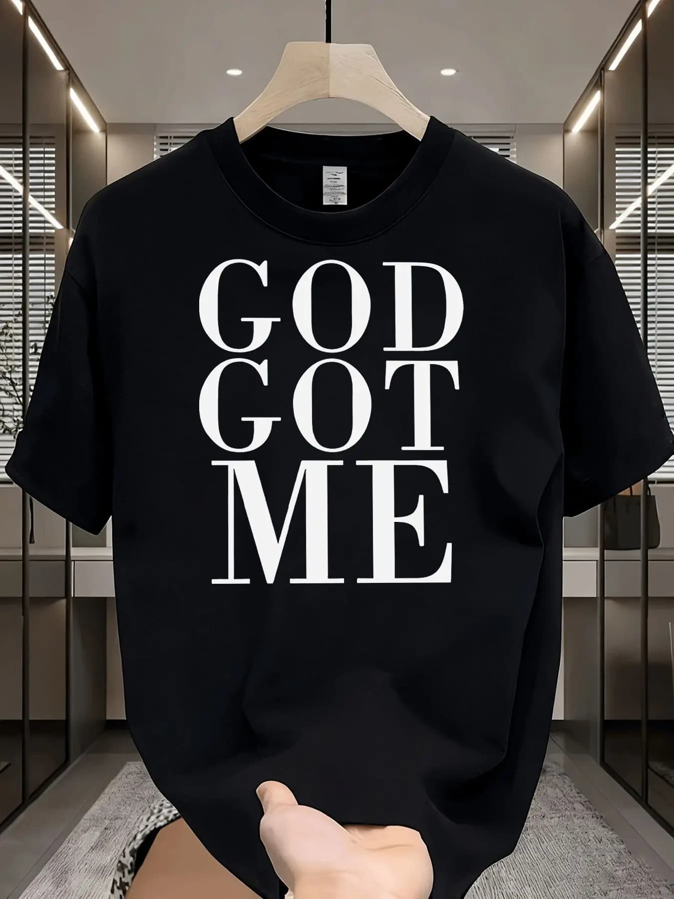 Men's T-shirt with letter print GOD GET ME - Breathable short sleeve t-shirt that absorbs moisture,