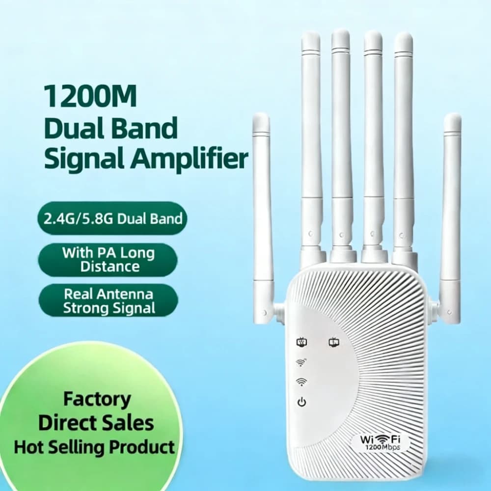 Ripetitore Wi-Fi Dual Band 2.4G/5G, Amplificatore di Segnale AC1200/AC300, Estensore di Rete, Router Wireless, Potenziatore di Segnale per Casa