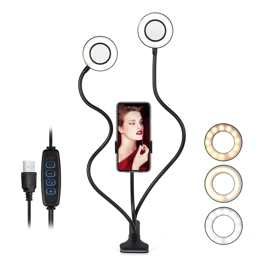 Dual LED ring filling light Flexible USB ring lamp Filling lamp Dimmable ring lamp with telephone support for live streaming