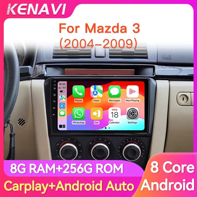 Radio stereo per auto Android da 9 pollici 2 Din per Mazda 3 2004 2005 2006 2007 2008 2009 Lettore multimediale Navigazione GPS Carplay Unità principale automatica con sistema intelligente dello schermo