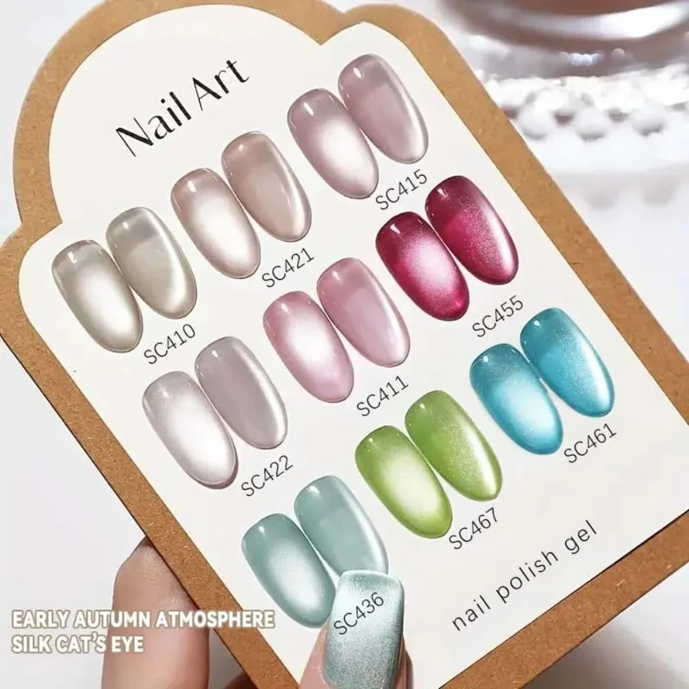 1-16 Pieces Magnetic Gel Cat Eye with White Moonlight Glass Beads, Satin Gel Polished 16 Colors, Soak-Off Glitter for Manicure