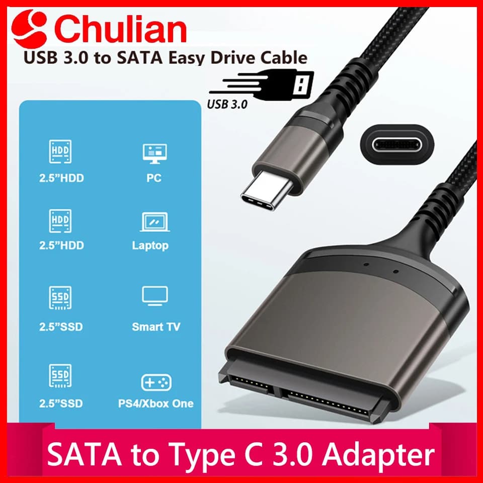 Adattatore cavo USB 3.0/Type C a SATA per SSD/HDD da 2,5 pollici, adattatore per disco rigido esterno a 22 pin, accessorio per PC.