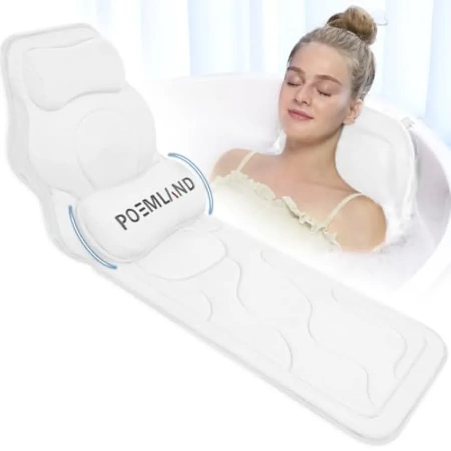 Cuscino da Bagno Integrale per Vasca - Cuscino Extra Lungo e Spesso con Supporto per Testa, Schiena e Lombare, 168 Ventose Antiscivolo, Morbido 5D Mes