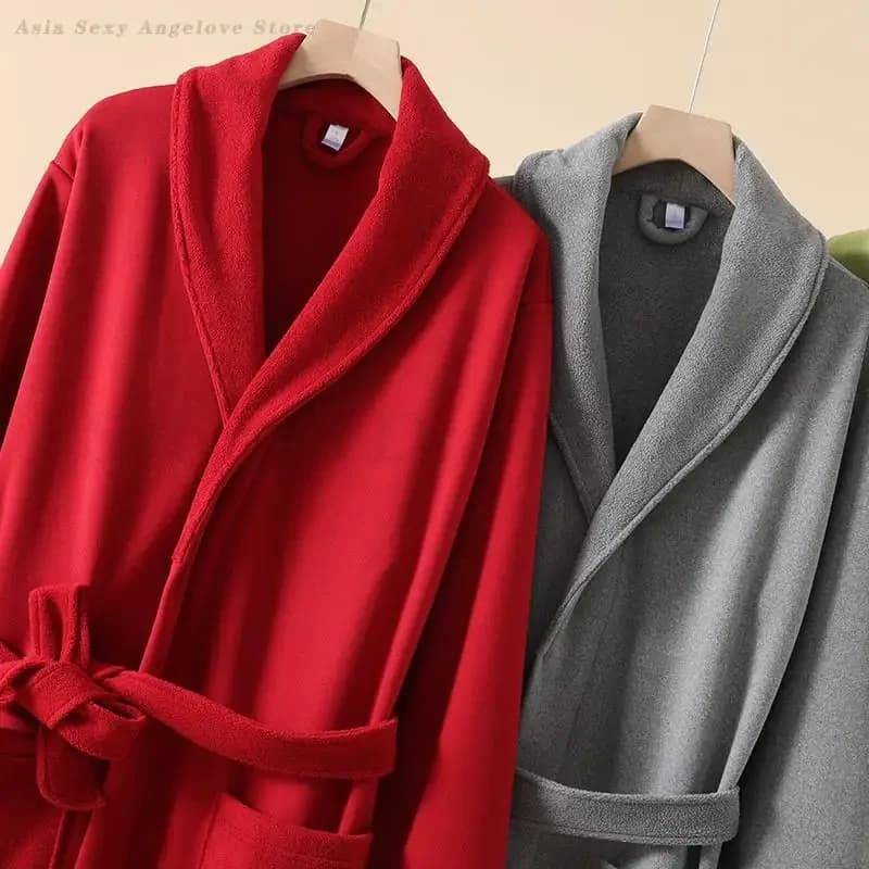 Couple Long Sleeved Dress Yukata Autumn Winter Addens Velvet Bathrobe Nightwear Women's Night Shirt Clothing For Home Pigiama