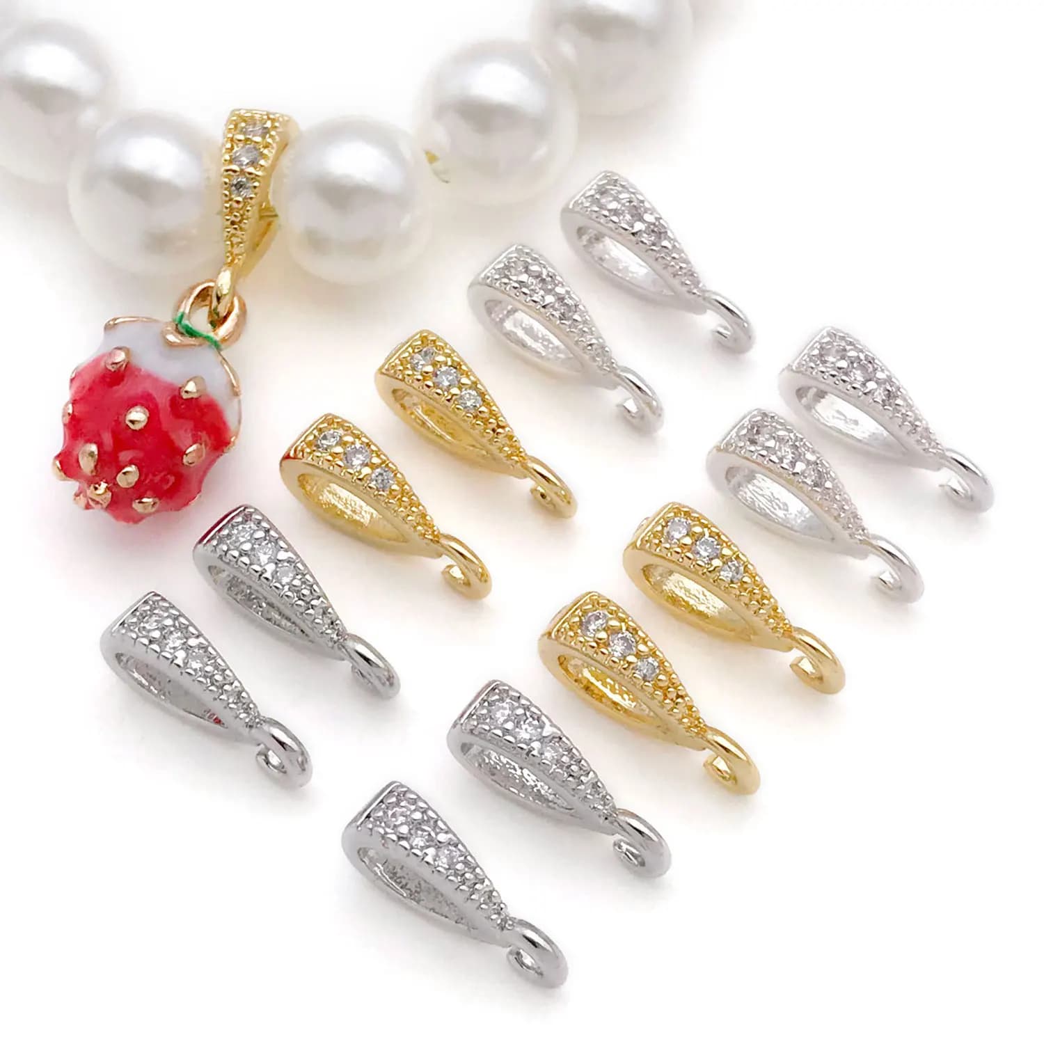 5 connectors with 18k gold plated brass melon seed buckle, inlaid zircons for jewelry creation accessories with diy bracelet necklace