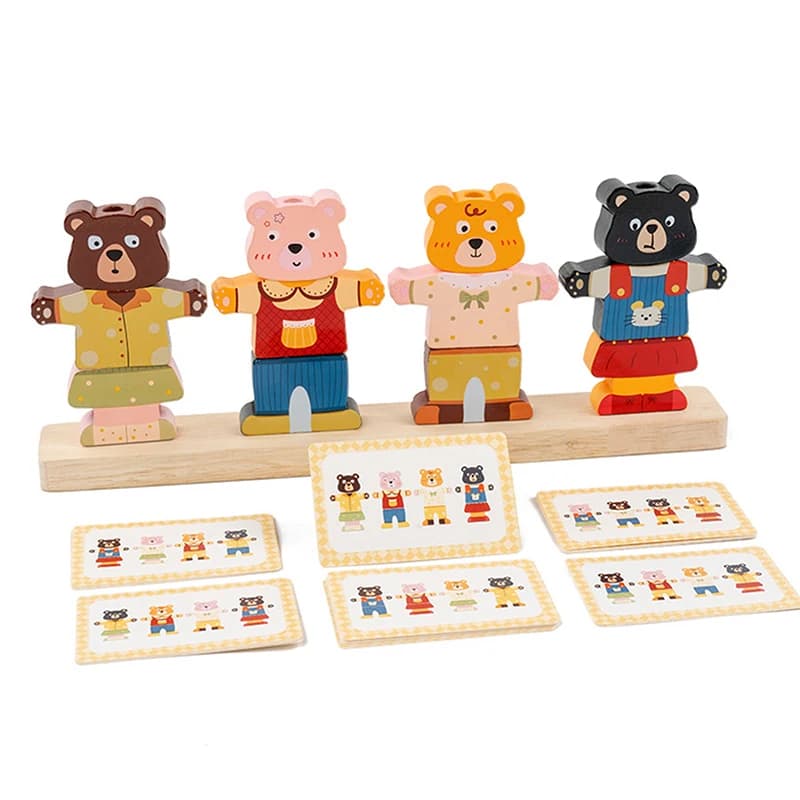 Blocchi impilabili e travestimenti per animali in legno Montessori Giocattolo educativo Puzzle colorato Gioco fantasioso per bambini