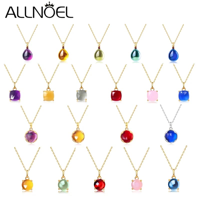 ALLNOEL Cristalli naturali Collane Ciondolo Colore caramella Argento sterling 925 per le donne Ciondolo goccia d'acqua intarsiato Regalo per feste di moda