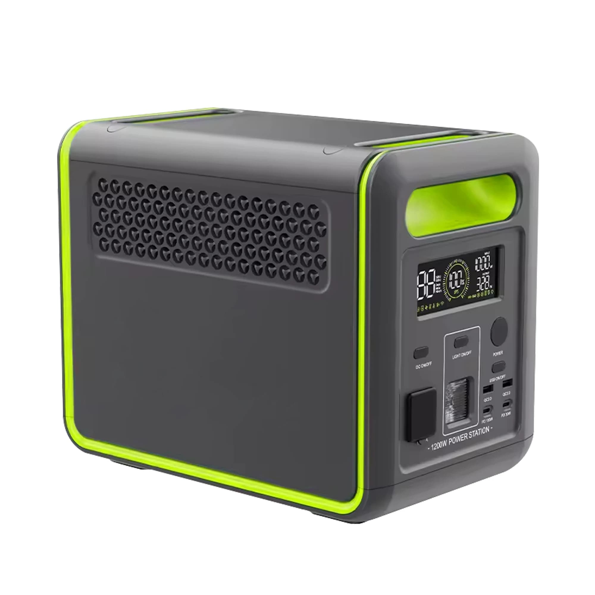 Stazione di alimentazione portatile da 1200W con inverter a onda sinusoidale pura, pannello solare e torcia per auto, campeggio/camper/alimentazione di emergenza.