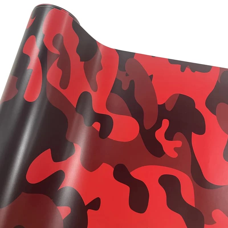 Pellicola avvolgente in vinile rosso nero mimetico premium, adesivo autoadesivo per decalcomanie per auto, con liberazione dell'aria senza bolle