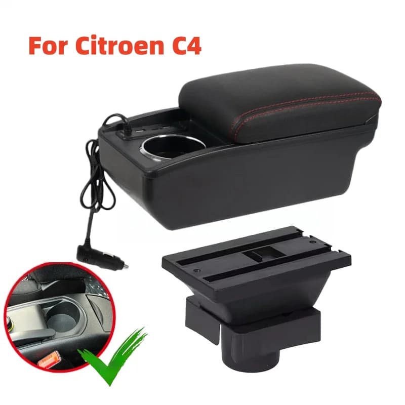 Box Car Armrest with Wallet and Quick Charging for Citroën C4 Hatchback, Accessories for Citroën C4 2004-2010