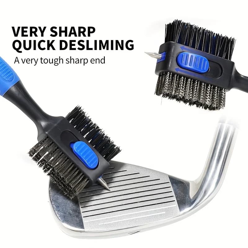 Spazzola per la Pulizia delle Mazze da Golf a Doppia Faccia, Pulitore per Scanalature Retrattile con Moschettone, Spazzola 2-in-1 in Filo Metallico e Nylon per Ferri, Driver e Wedge