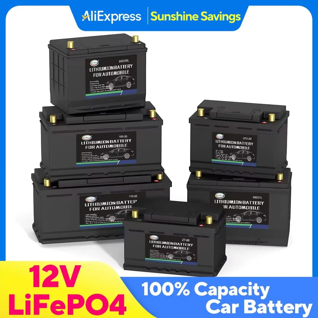 LiFePO4 Batteria per auto 12V Litio Ferro Fosfato Ciclo profondo Bordo di protezione BMS integrato per Overland/Van/Sport/Corsa/RV