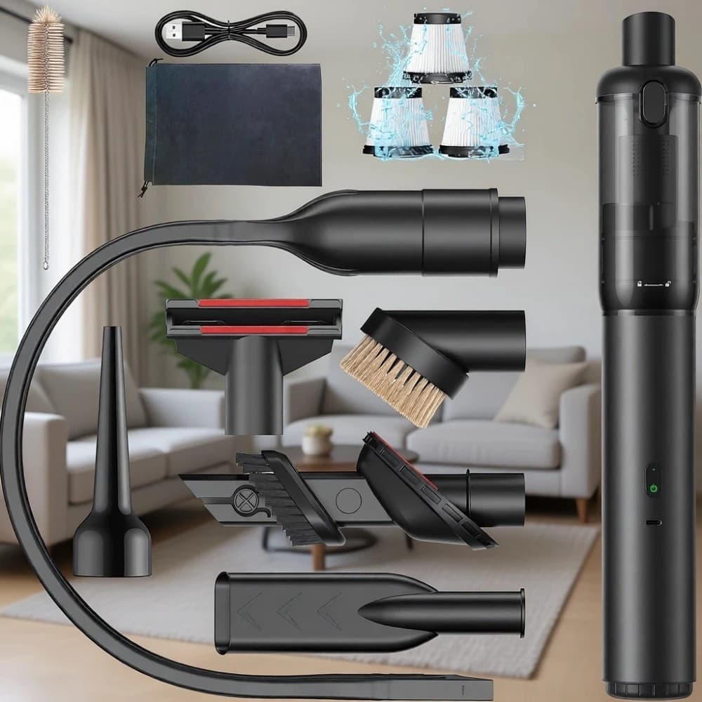 Aspirapolvere Portatile Senza Fili ad Alta Potenza 25000Pa, 70 Minuti di Autonomia, Filtro HEPA, Accessori per Fessure per Auto e Casa