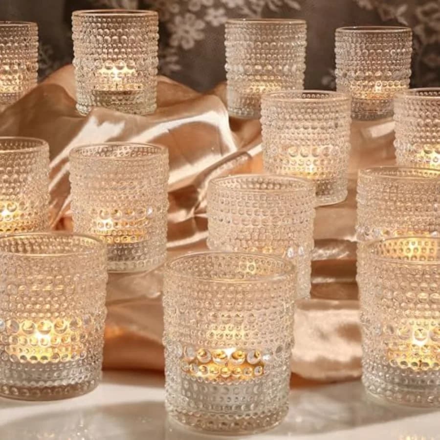 Set di 48 Portacandele Votivi, Portacandele Trasparenti per Tealight, Supporti in Vetro per Candele da Tavolo per Matrimoni