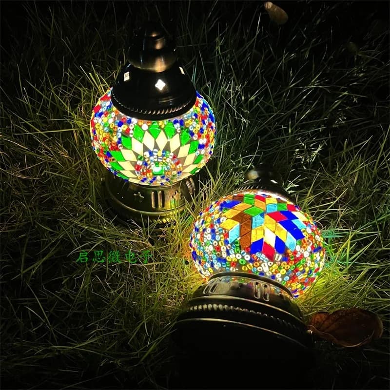 Mini lanterne sospese a mosaico turco Vintage batteria luce calda lanterna da campo a Led lampada da tenda leggera ricaricabile per esterni