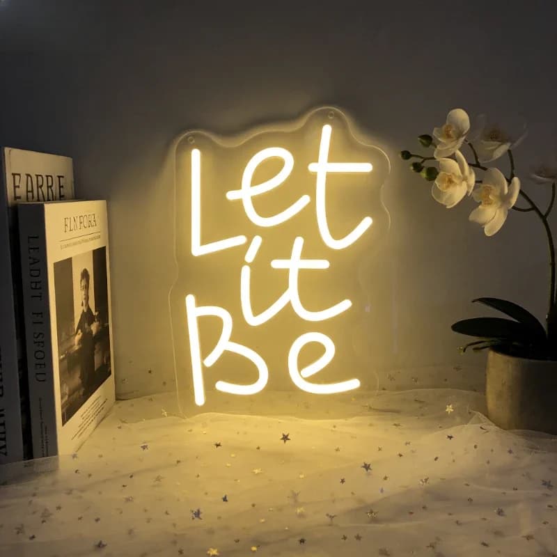 Insegna al Neon LED 'Let It Be', Luce Notturna USB, Lampada da Tavolo con Citazione Ispirazionale, Decorazione Estetica da Parete per Camera da Letto, Soggiorno, Casa, Regalo