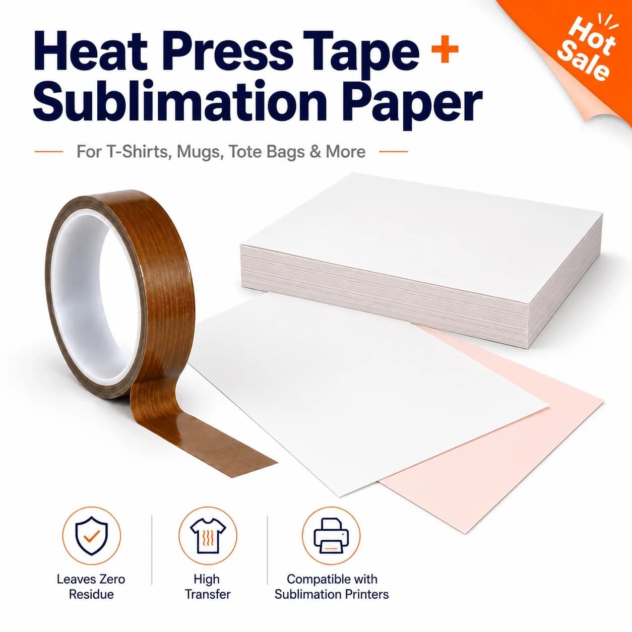 25/100/150Sheets A4 Sublimation Transfer Paper for T-Shirt Mug DIY Heat Press, with 10mmx10m Heat Tape for All Inks Printers