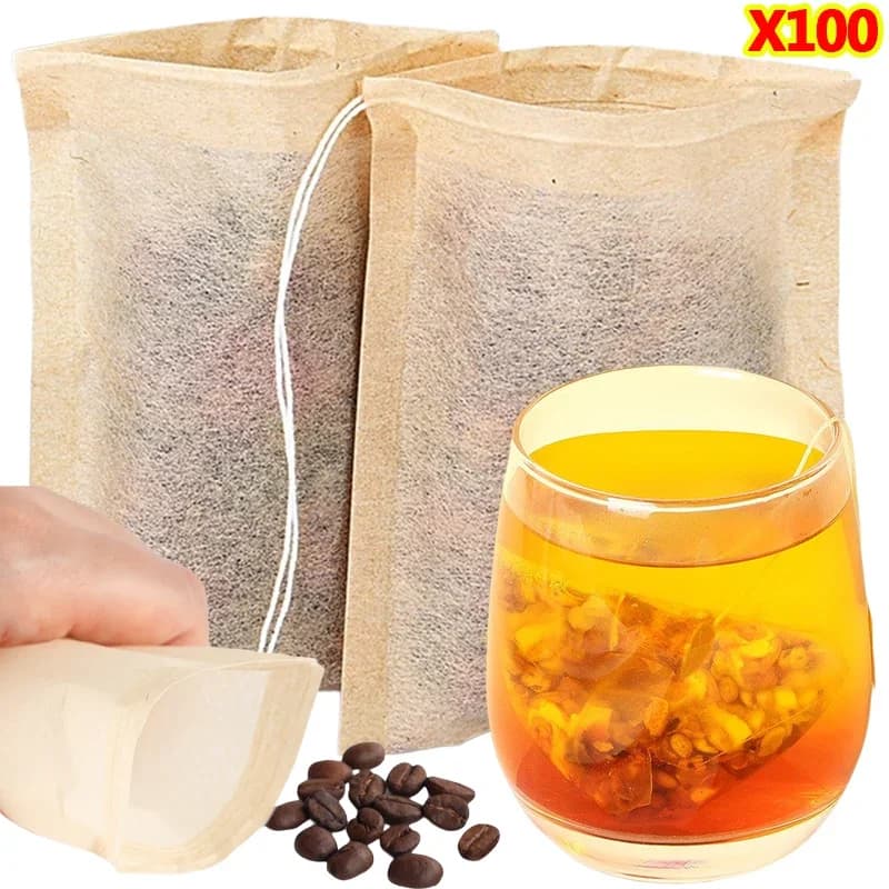 100 bustine di tè con filtro con coulisse bustine di tè vuote per chicchi di caffè foglie di tè in polvere medicina alle erbe sacchetto di carta biodegradabile
