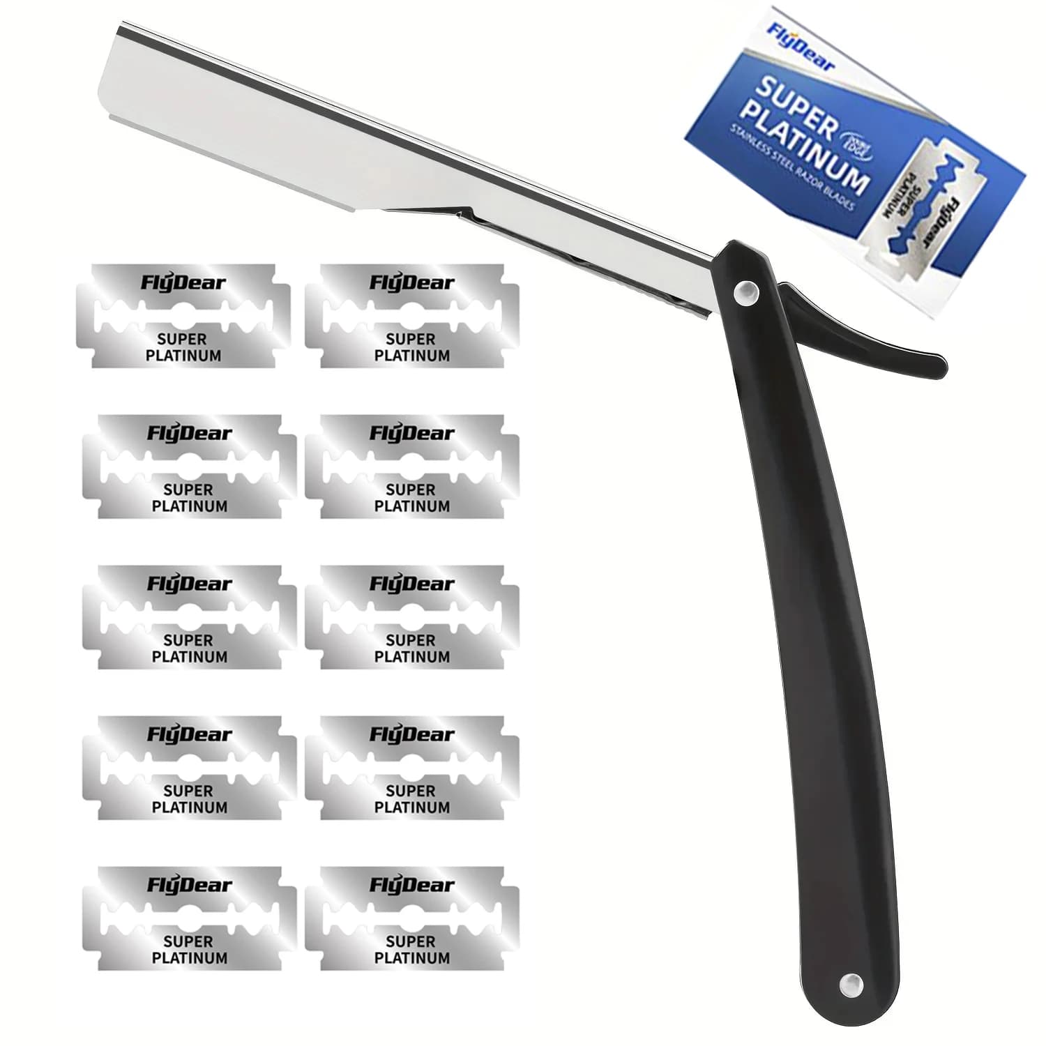 Rasoio manuale pieghevole in acciaio inossidabile | Confezione da 10 lame di ricambio | Kit Essenziale per la Cura Maschile per una Rasatura Liscia e Precisa