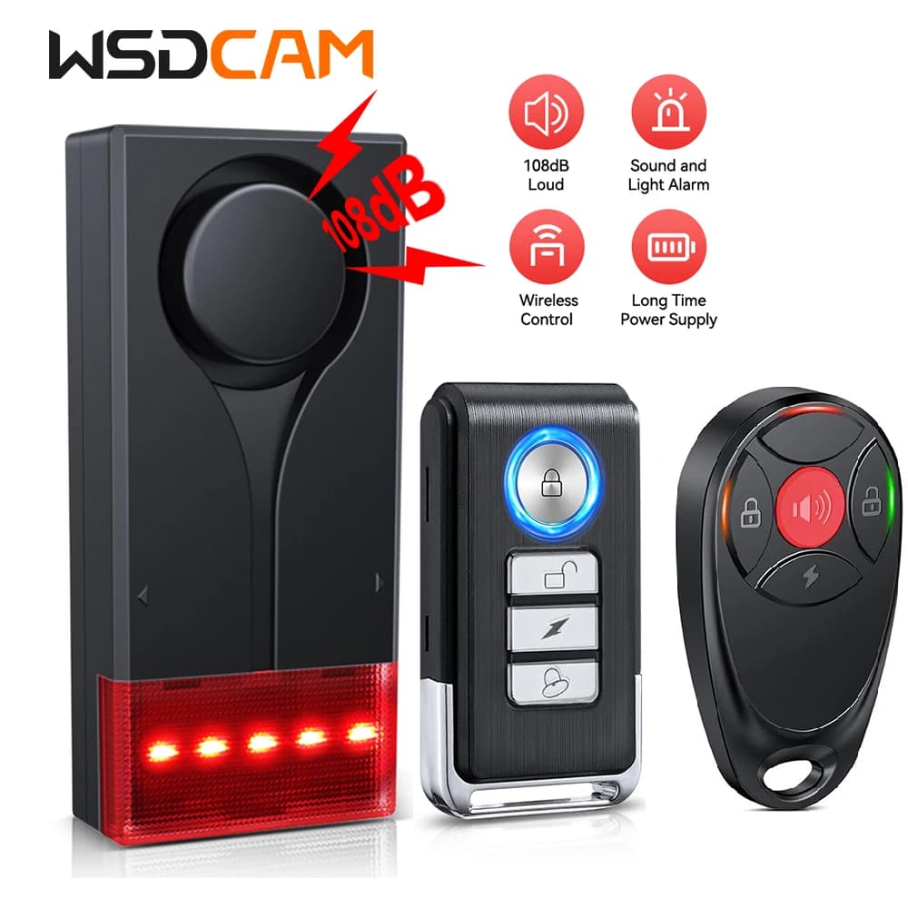 Allarme sonoro e luminoso a vibrazione per auto con telecomando Allarme antifurto per automobile da 108 dB Avviso di vibrazione Allarme di sicurezza per veicoli