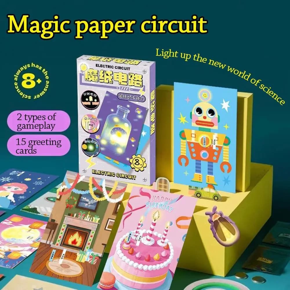 Circuito di carta magica Biglietto di auguri elettronico per bambini Giocattolo luminoso Circuito puzzle Materiali sperimentali scientifici Giocattoli divertenti