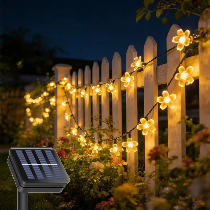 Luci a Stringa LED Solari da Esterno a Forma di Fiori di Ciliegio, 8 Modalità di Illuminazione, Lampada Solare per Campeggio, Matrimoni, Decorazioni Natalizie