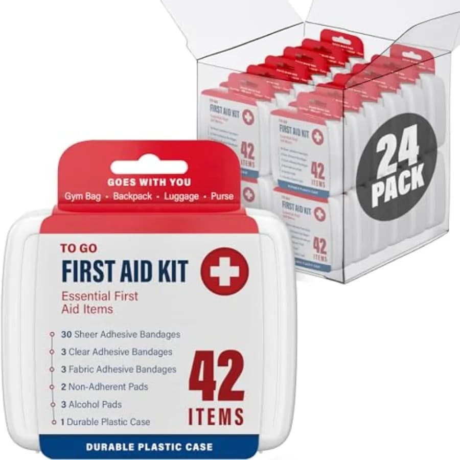 Kit di Pronto Soccorso da 1000 Pezzi, 24 Scatole Individuali con 42 Articoli Ciascuna per Tagli e Graffi Leggeri, Viaggi, Auto, Casa, Lavoro, Gite o Campeggio