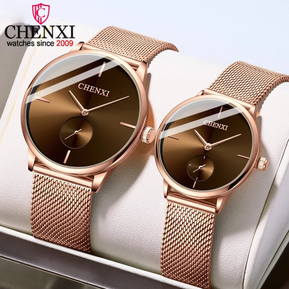 CHENXI Men's Luxury Waterproof Women's Quartz Watch Premium Wrist Watch With Random Stainless Steel Mesh Belt For Gift