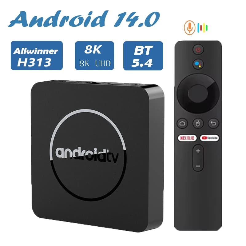 Box TV Smart Q10 Allwinner H313 Veloce Android 14 Quad Core Cortex A53 Supporto Wi-Fi 5G Video 8K 128GB Rom Set-Top Box Lettore Multimediale