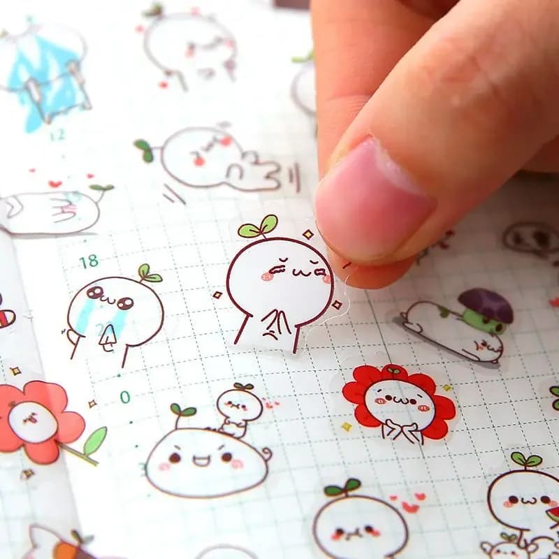 6 transparent stickers with cartoon animals, decorative stickers for student manuals and diaries, student stationery material