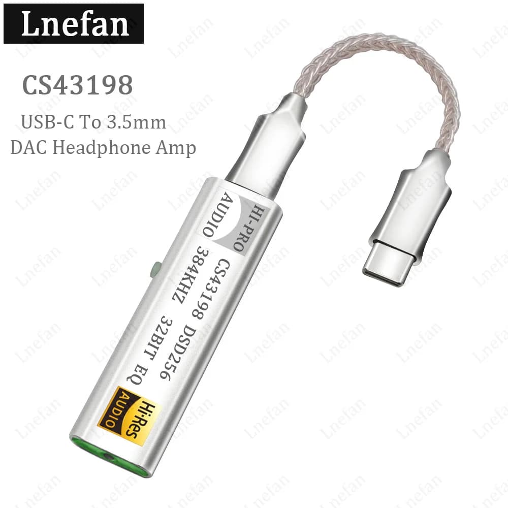 Amplificatore per cuffie da USB-C a 3,5 mm con DAC CS43198, dongle con decodifica 384KHz DSD256, amplificatore audio HiFi con supporto per regolazione EQ, adattatore Type-C