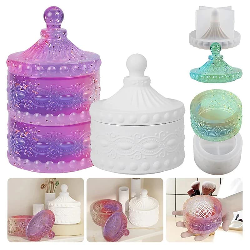 Set di 1 stampo in silicone a strisce per barattoli di candele - Scatola portaoggetti circolare a strisce fai da te per argilla, resina epossidica, gesso, cemento