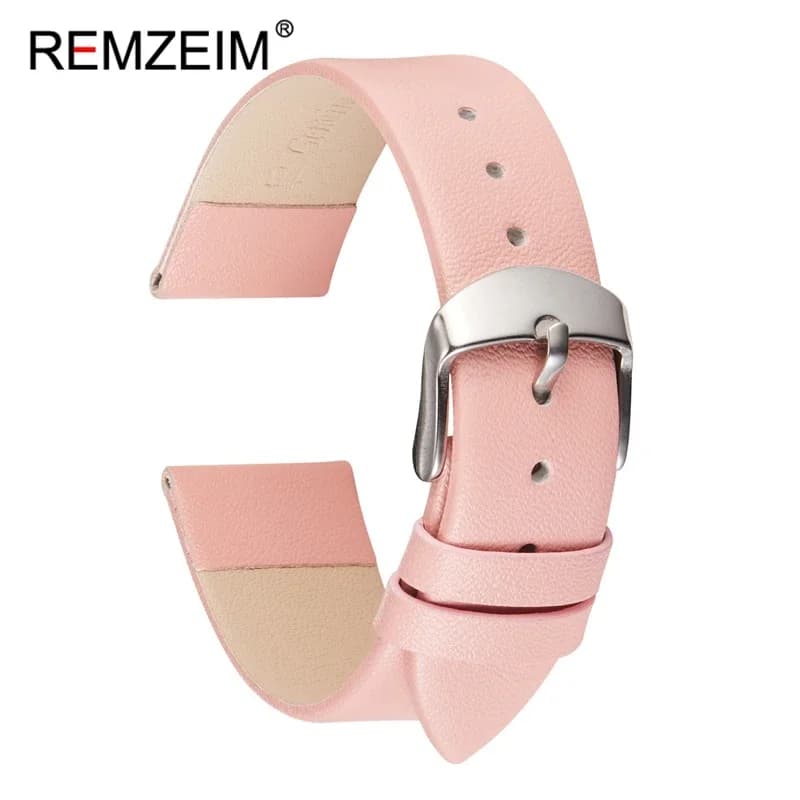 REMZEIM Ultra-thin Soft calf leather strap for women 14mm 16mm 18mm 20mm 22mm pink wristband