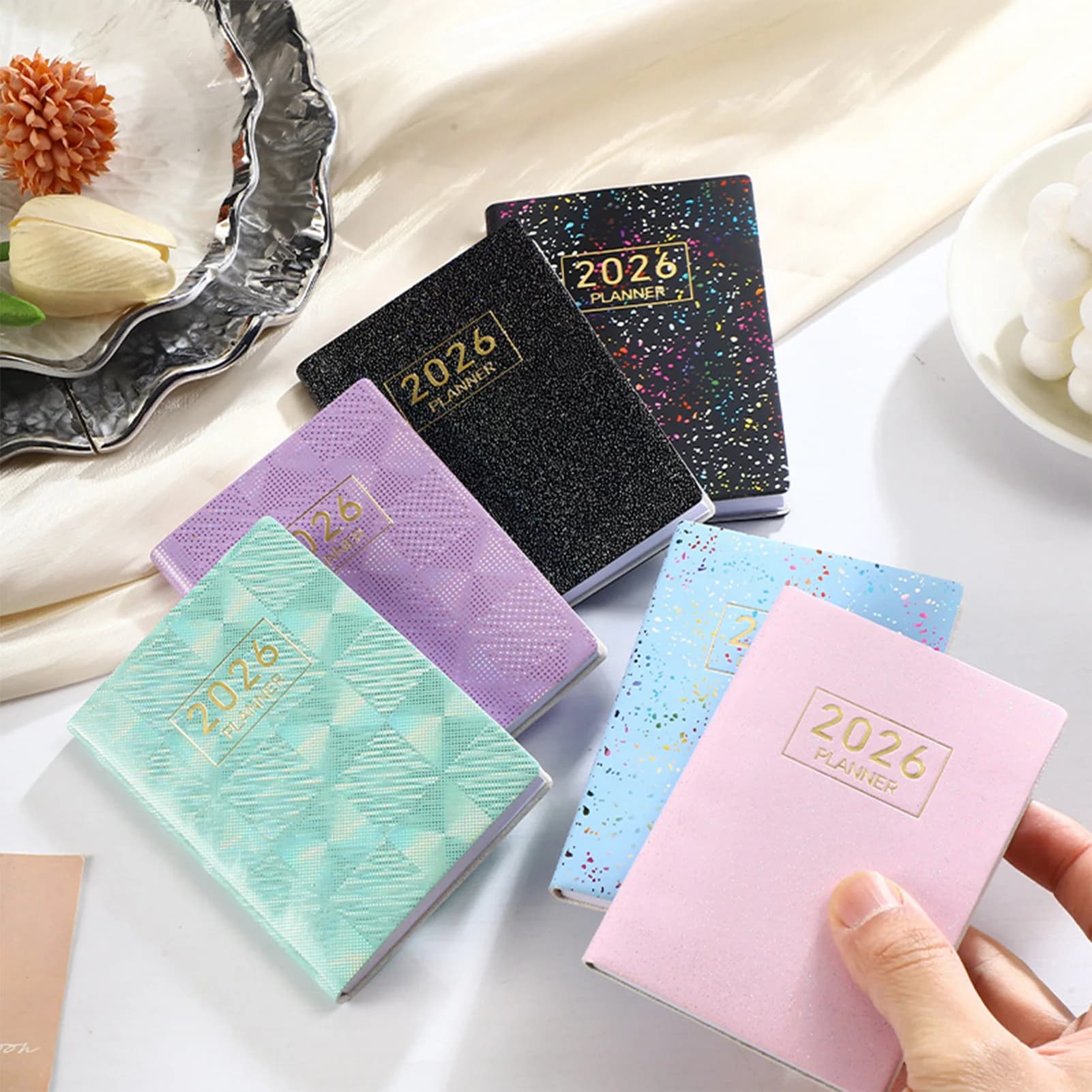 2026 Laser Agenda settimanale giornaliera Notebook formato A7 Pu Leather Journal Planner Calendario Organizzatore per uomo Donna Insegnante Studenti