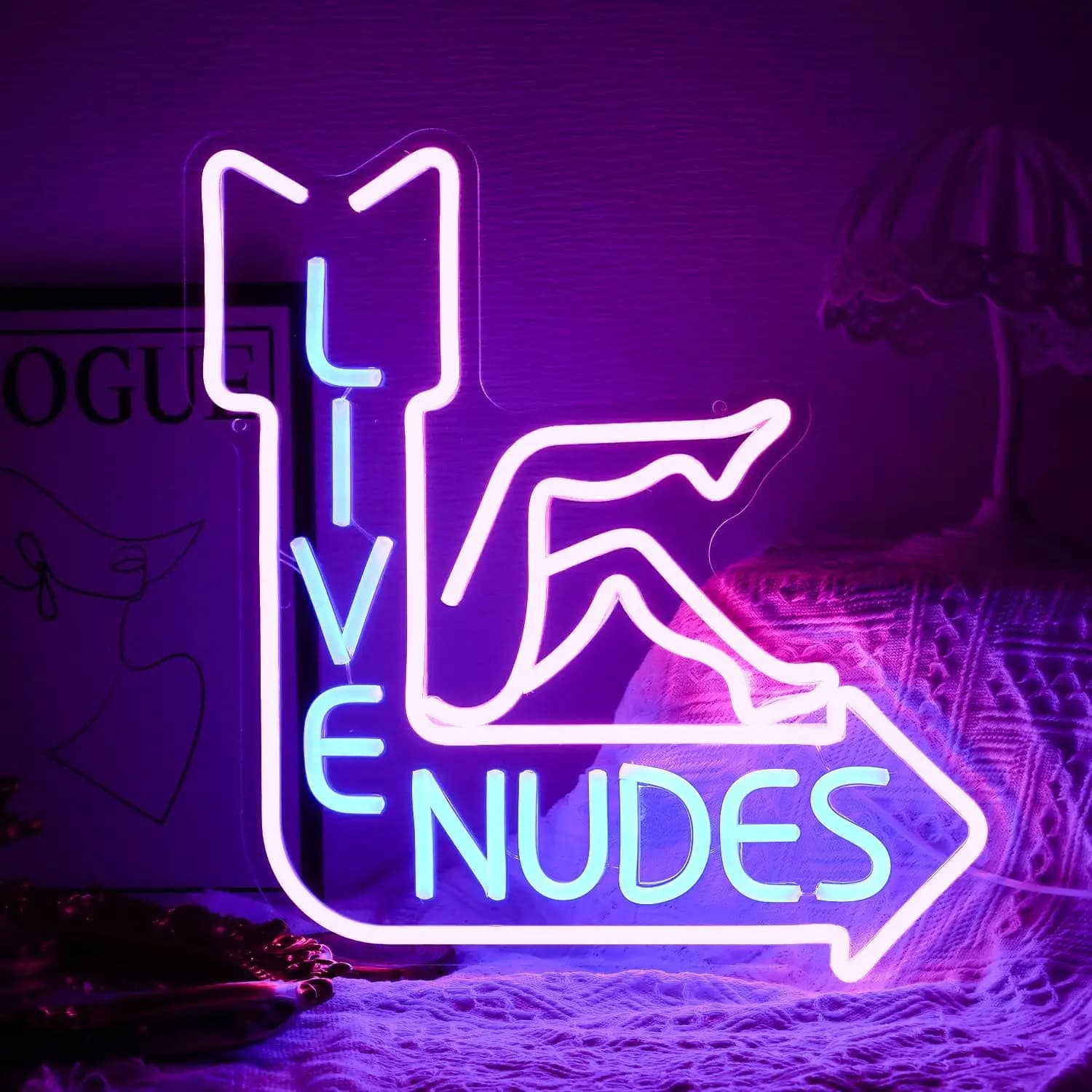 Insegna al neon Live Nudes con freccia dimmerabile insegna a LED rosa freddo blu decorazione da parete a luce LED per uomo grotta birra bar camera da letto