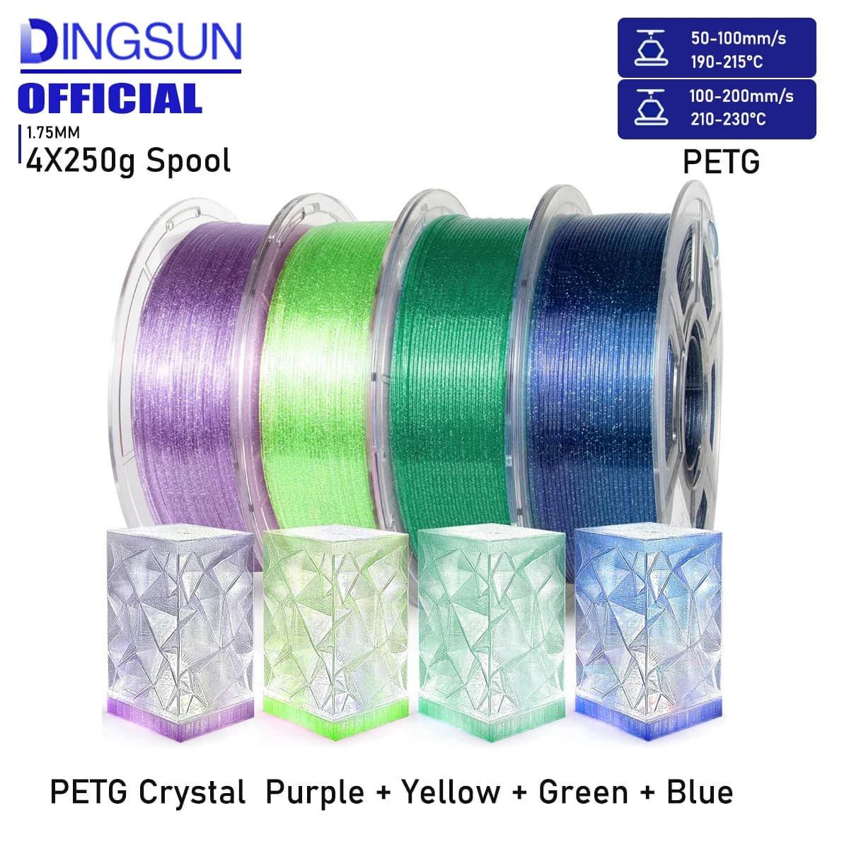 Filamento PETG Glitterato 1.75mm, Filamento per Stampante 3D Trasparente Scintillante Effetto Galassia, Stampa Rapida 50-600mm/s, Superficie Cristallina