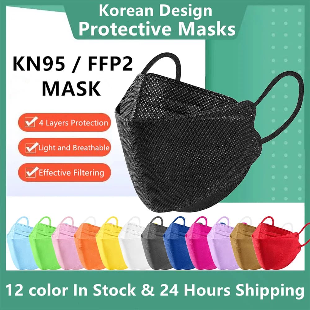 10-100PCS mascarillas FFP2 Maschera per il viso Approvato CE FPP2 Usa e getta KN95 KF94 Bocca facciale Maschere di pesce nero FFP2MASK kf94mask