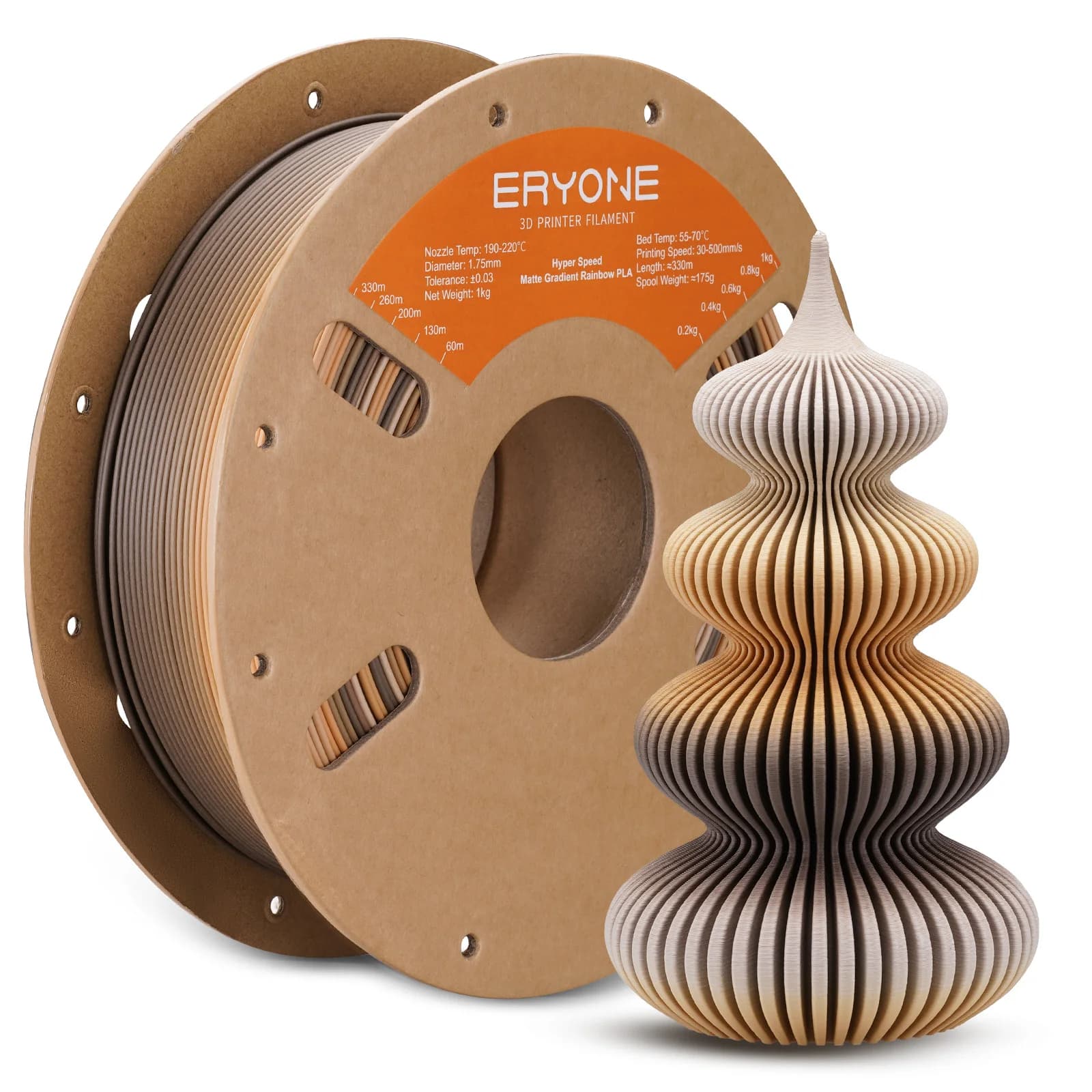 ERYONE 1/3/5/10KG Filament PLA rainbow shaded matte hyper speed 1.75 mm 3D printing, Maximum print speed: 500 mm/s, Multicolor, 1 kg/bobin
