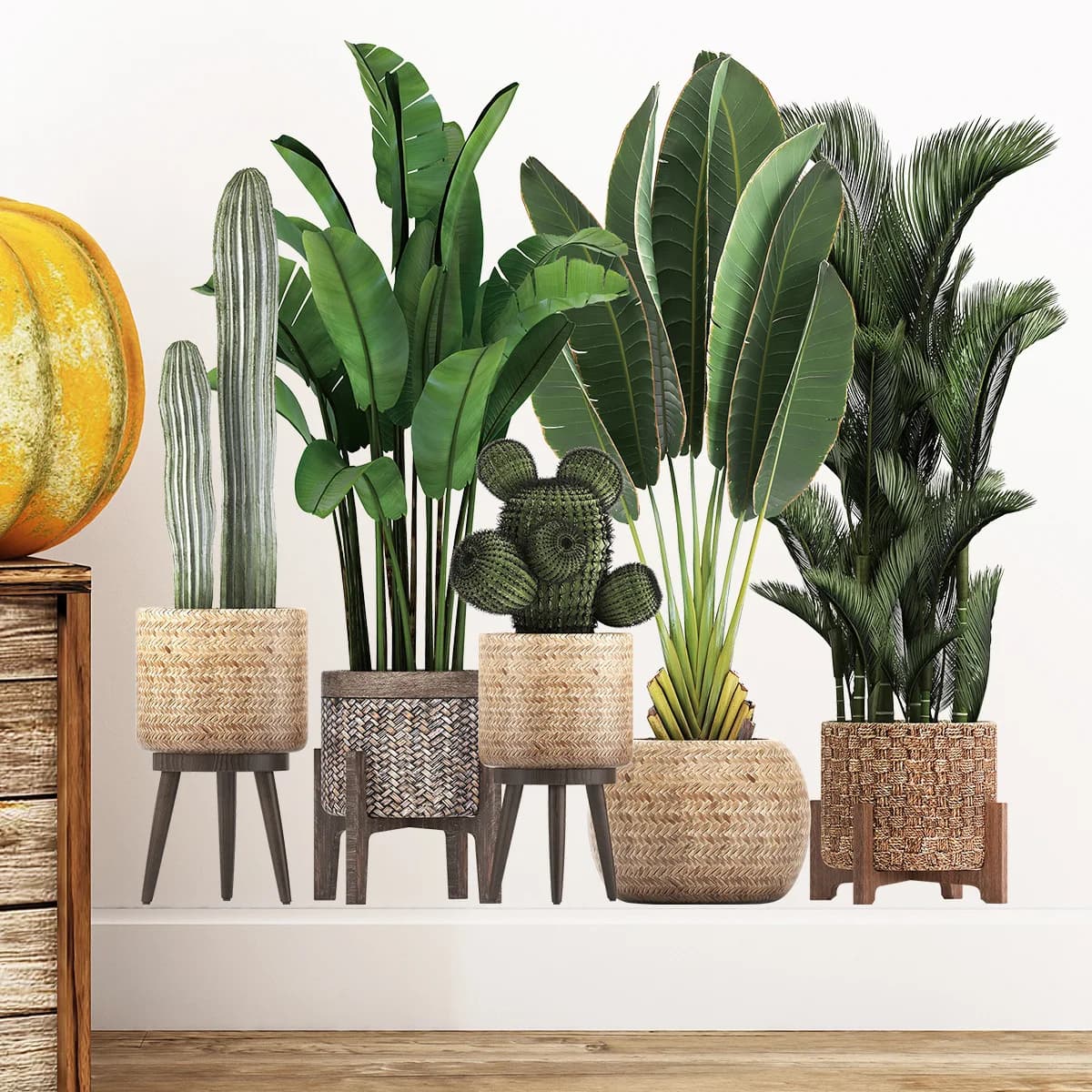 Wall decal tropical plants in pot for living room bedroom background wall decoration wall stickers banana leaf bathroom office mural
