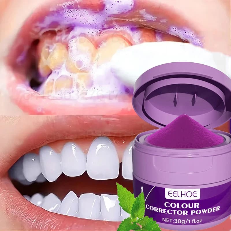 V34 Purple Tooth Whitening Powder Remove Plate Stains Deep Cleaning Oral Hygiene Dental Tools Fresh breath Enlighten teeth care