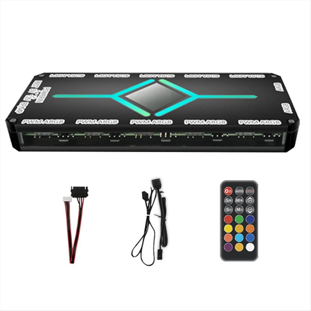 A71P Hub di aspirazione magnetico ARGB a 12 porte + 10 porte PWM con telecomando Splitter hub PWM e ARGB per splitter hub ventola PC Nero