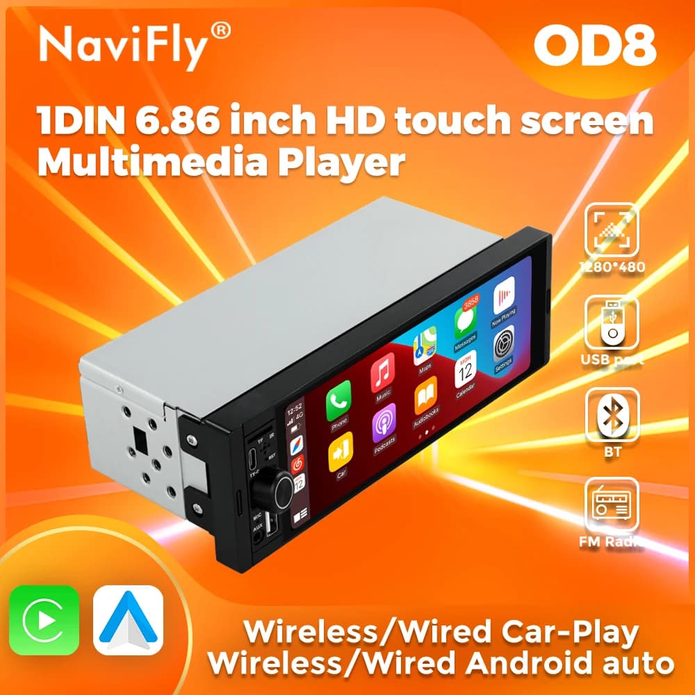 ANYFAR 6.86 "1280*480 1 Din Lettore MP5 Autoradio Wireless Carplay Android Auto Lettore Multimediale 1Din FM Auto Radio Stereo