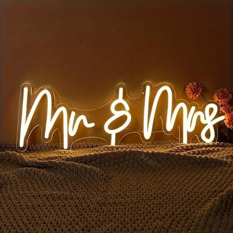Insegna al Neon LED Dimmerabile Mr & Mrs, Luce al Neon per Sfondo Matrimonio, Addio al Nubilato, Festa di Fidanzamento, Camera da Letto, Decorazione Murale per Anniversario