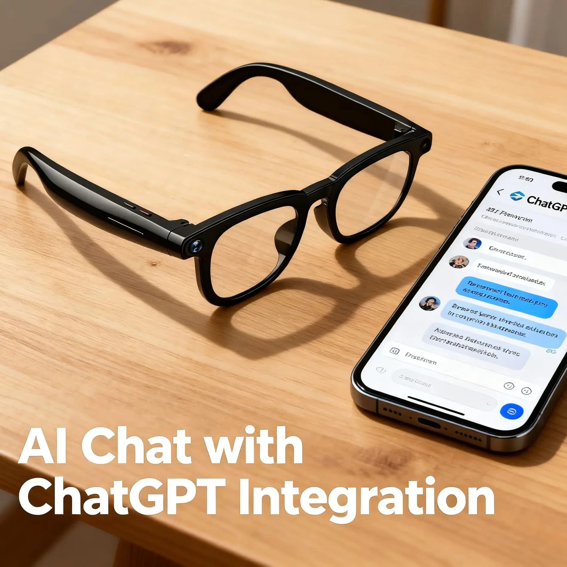 Intelligent AI V3 glasses with 8 MP camera and ChatGPT. Bluetooth calls, voice alarm, video recording and music playback