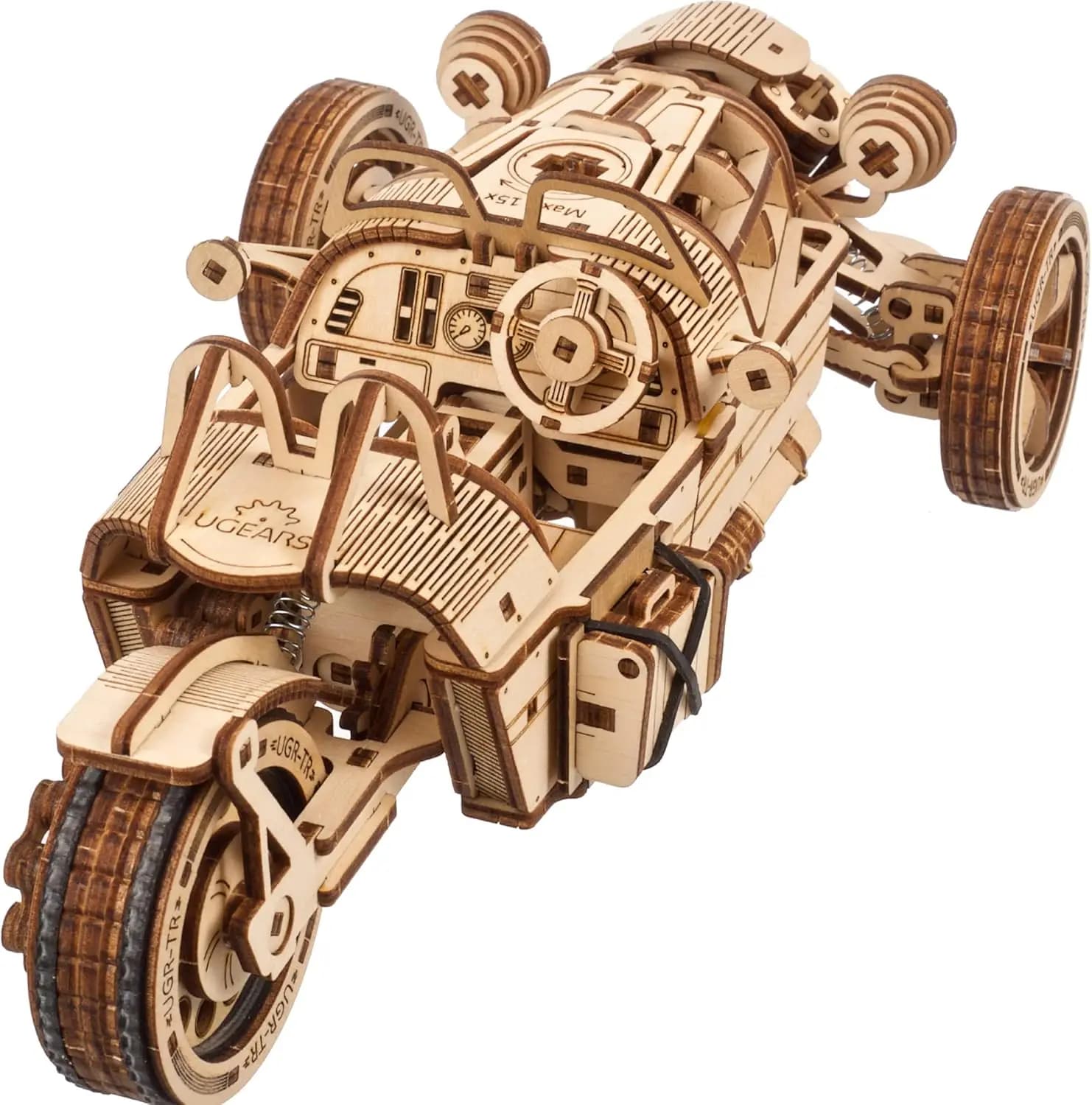 Kit Modello Moto in Legno Fai-da-Te con Motore a Molla e Trasmissione a Catena - Puzzle 3D per Adulti